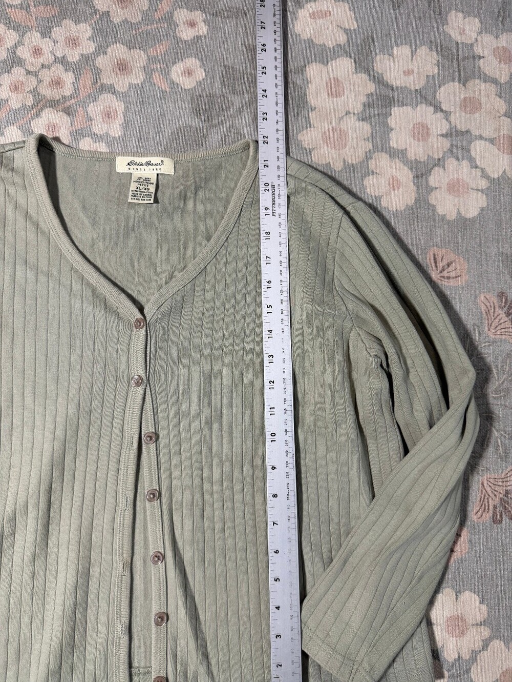 Eddie Bauer Light Sage Green Cotton Ribbed Cardigan Size XL - Picture 5 of 5